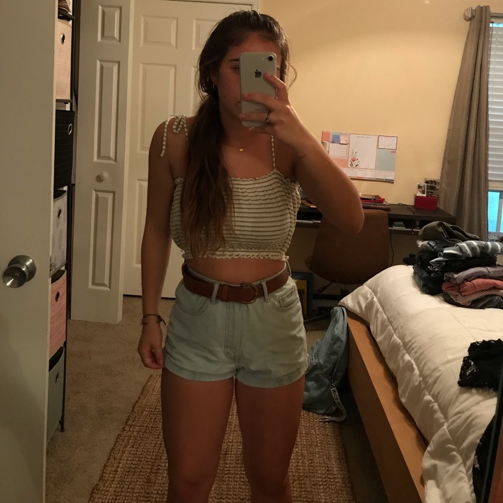 green and white striped crop top